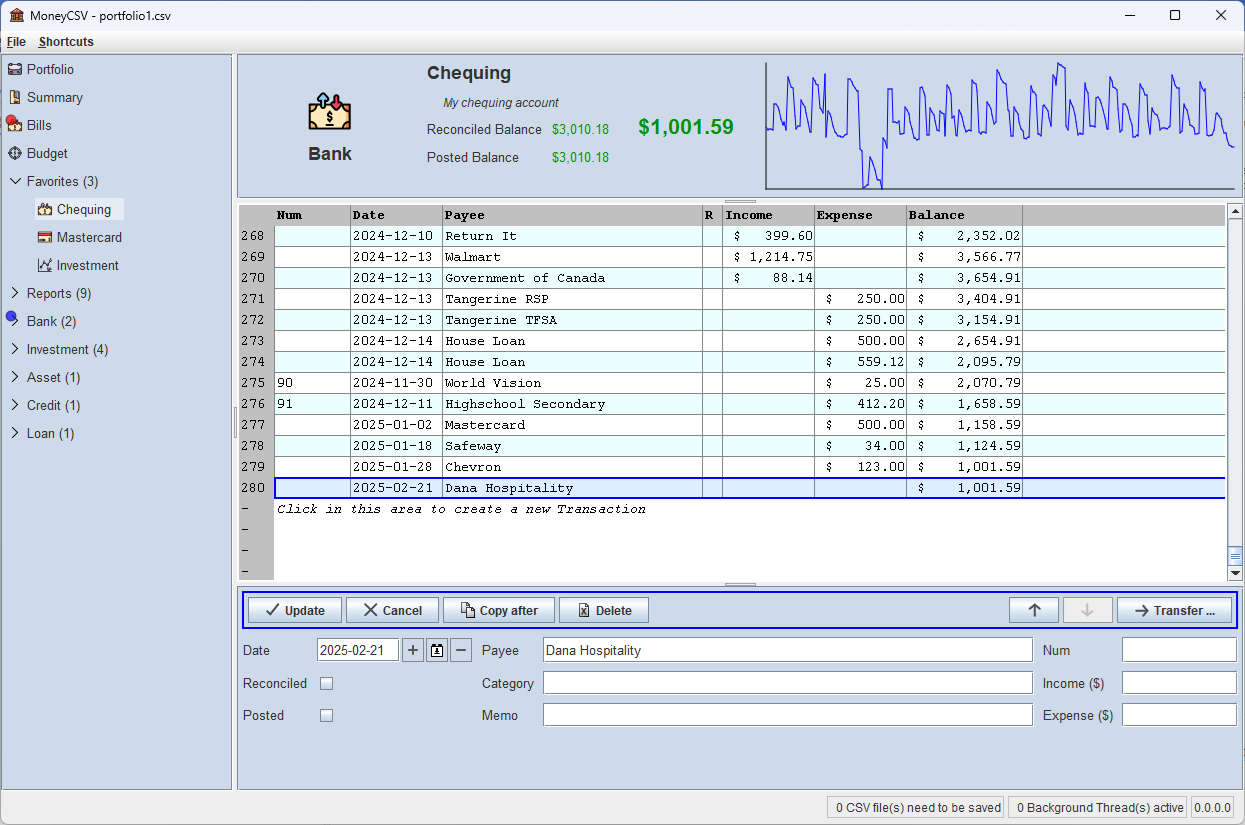 Money CSV Screen